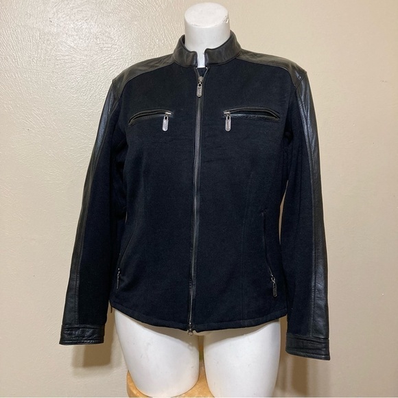 HARLEY DAVIDSON biker riding jacket heavy duty leather trimmed Large - Picture 1 of 14